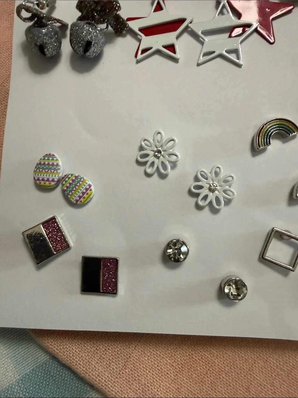 Kids Multi-Pair Earring Set in Silver, Red, White, Green